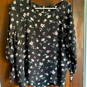 Black Floral Zip Detail Blouse